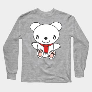 Cute Polar Bear with Red Scarf Long Sleeve T-Shirt